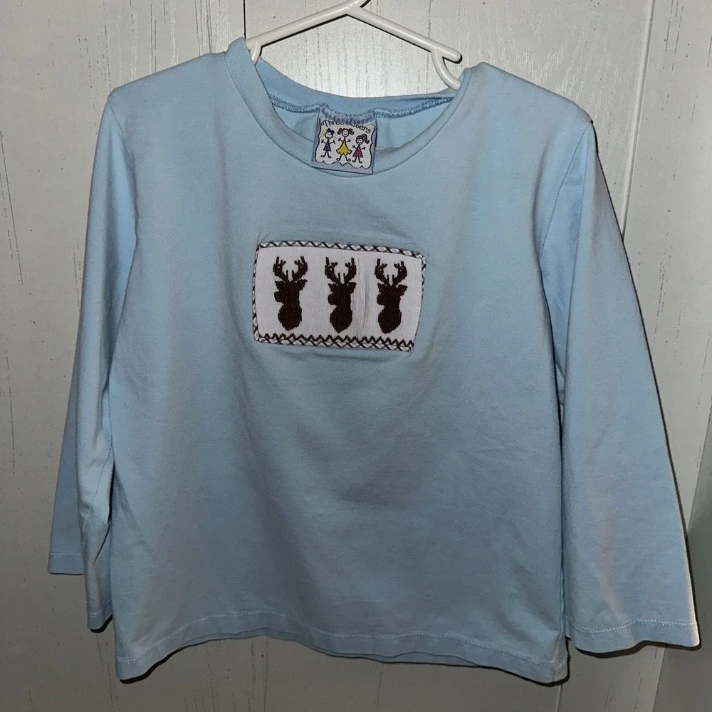 Three Sisters Deer Smocked Boys Shirt  Size 6